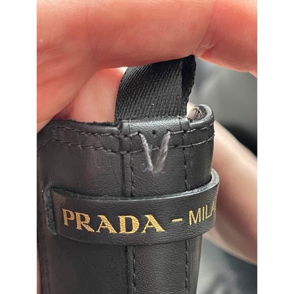 Prada Black Leather Double Gore Lug Sole Block Heel Chelsea Ankle Boot IT 37 - Picture 10 of 16